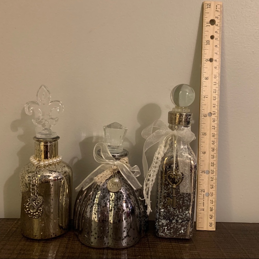 Set of 3 Mercury Glass decor bottles
